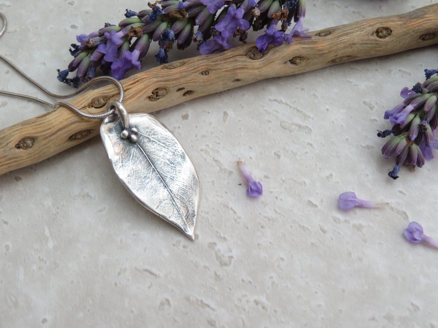 Fine Silver Rose Leaf Necklace Pendant with Loop Bail