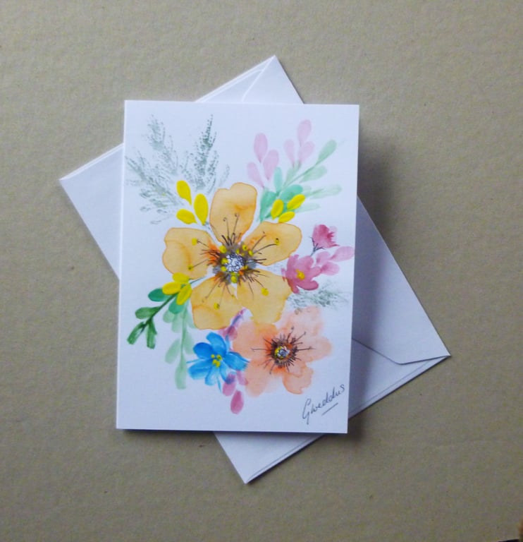 original hand painted floral blank greetings card (ref FA 317 B3 )