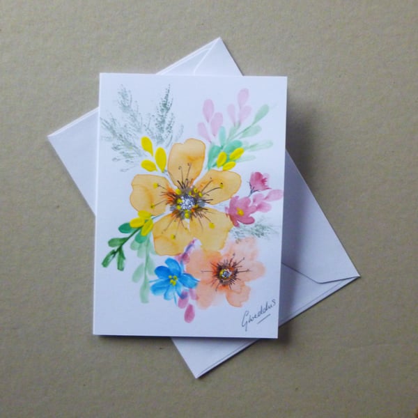 original hand painted floral blank greetings card (ref FA 317 B3 )