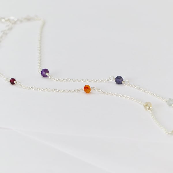 Dainty rainbow gemstone necklace, sterling silver, gift for her