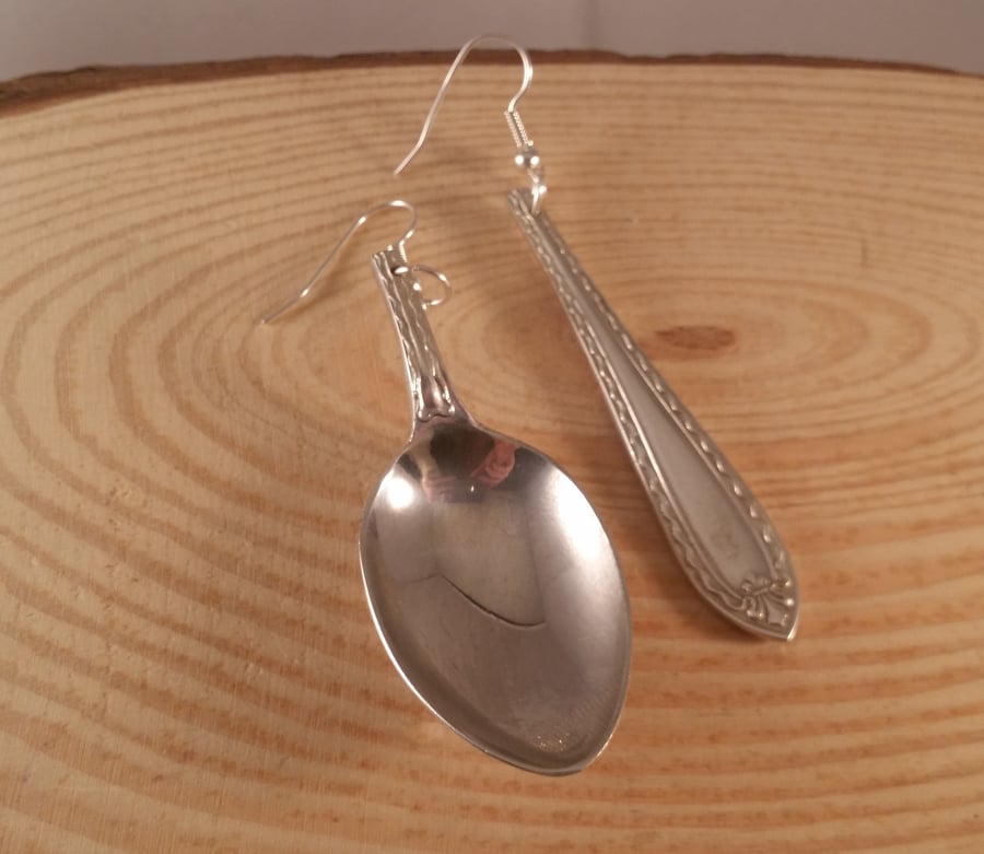 Upcycled Silver Plated Split Teaspoon Drop Dangle Earrings SPE111613