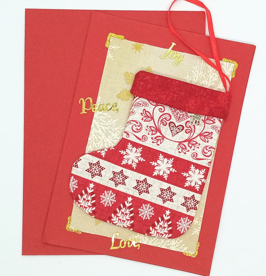 Christmas stocking gift fabric card 376B