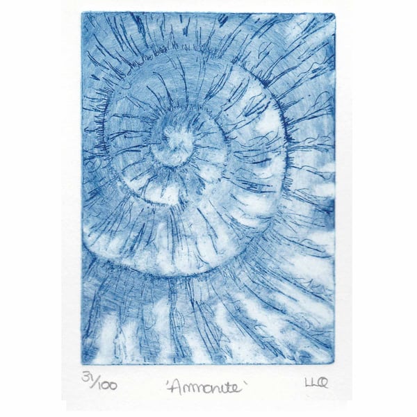 Etching no.31 of an ammonite fossil in an edition of 100