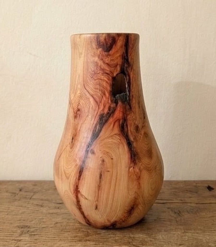 Hand Turned Yew Wood Vase – Natural Edge Features – Unique Handmade Wooden Vase