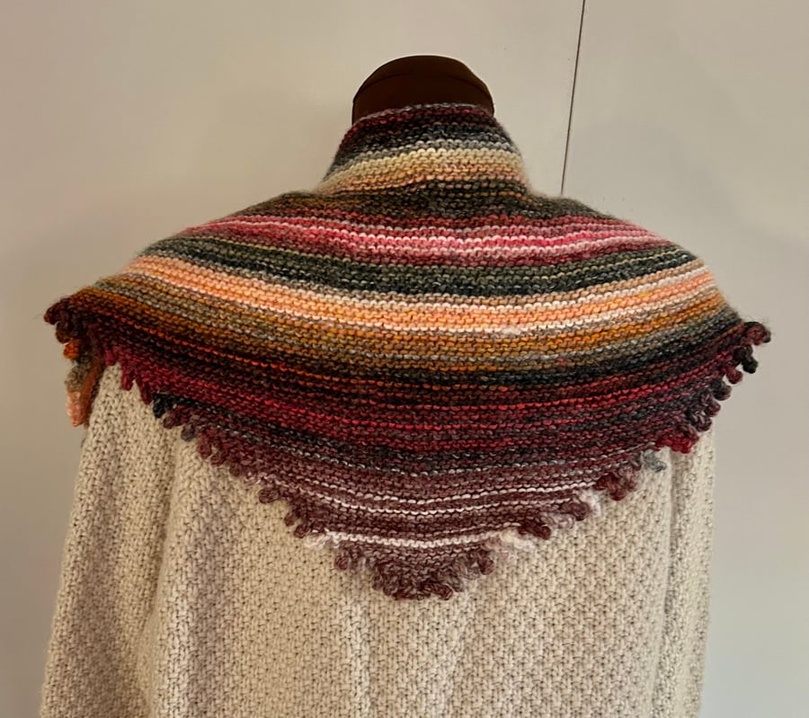 Hand knitted picot edge shawl scarf 