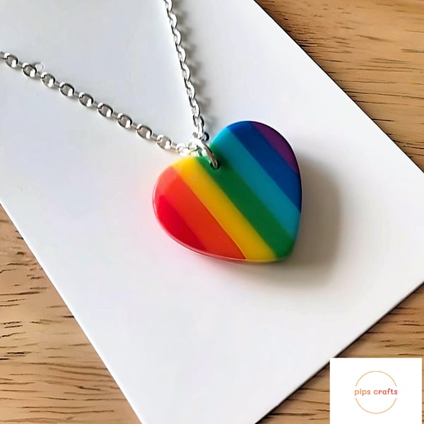Bright Rainbow Heart Necklace  - 18 Inch Chain, Jewellery Festivals, Pride