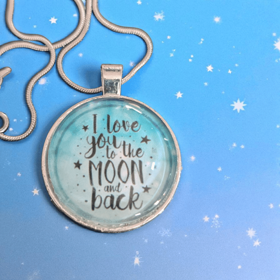 Stocking filler Necklace Stirling silver "I love you too the moon and back"