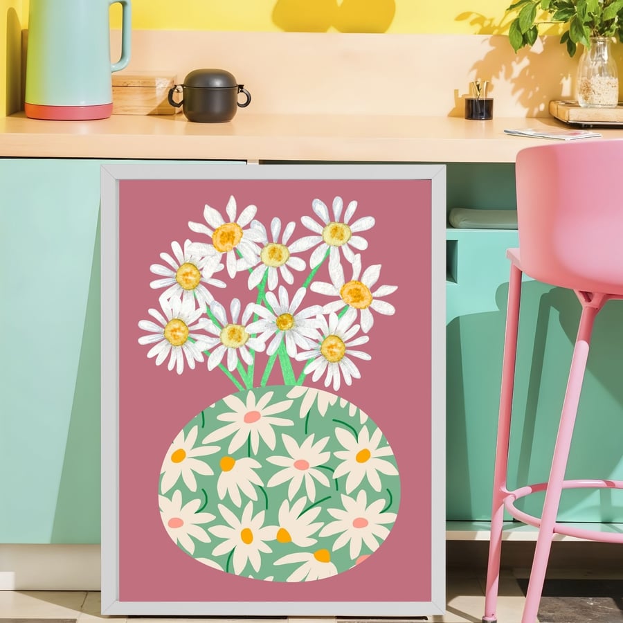 Colourful Flower Print, Bright Spring Wall Art, Exclusive Design, Framed