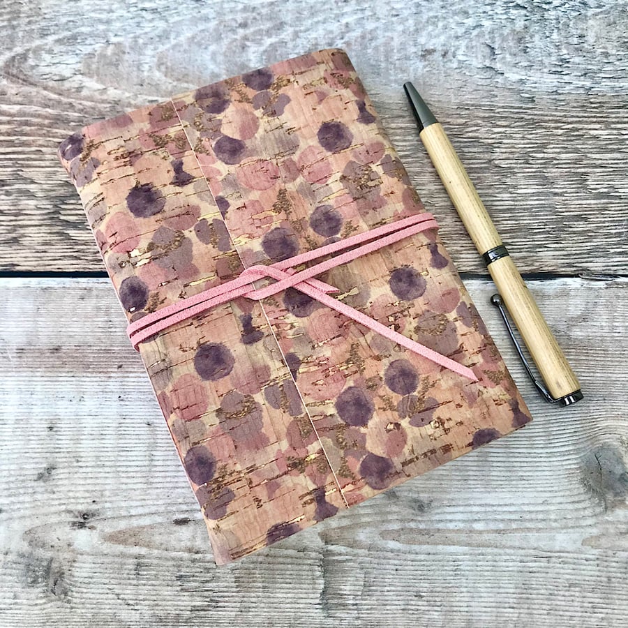 Cork Journal Notebook with Pink and Purple Bubbles