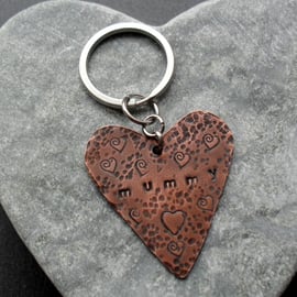 Mummy Copper Heart Keyring Vintage Style