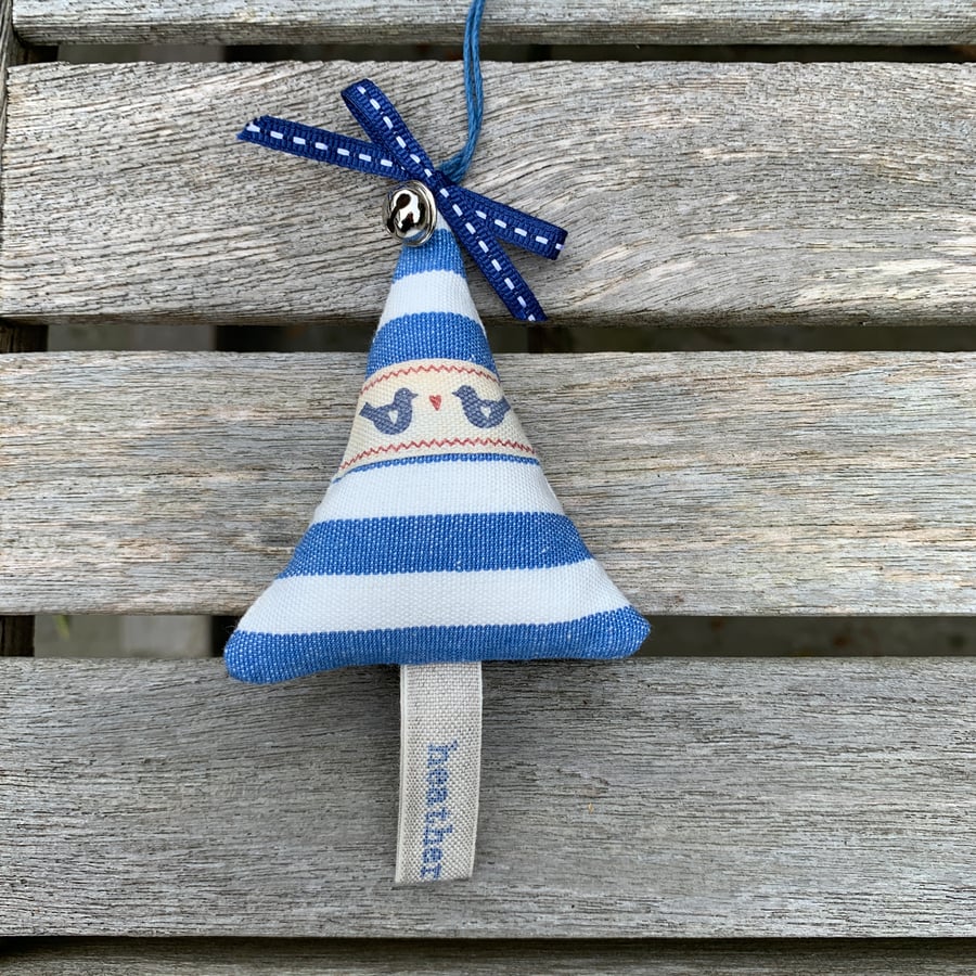 SALE - CHRISTMAS TREE DECORATION - blue and white stripes