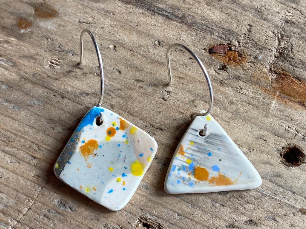 Earrings Handmade Ceramic Mismatched Drop earrings with Sterling Silver