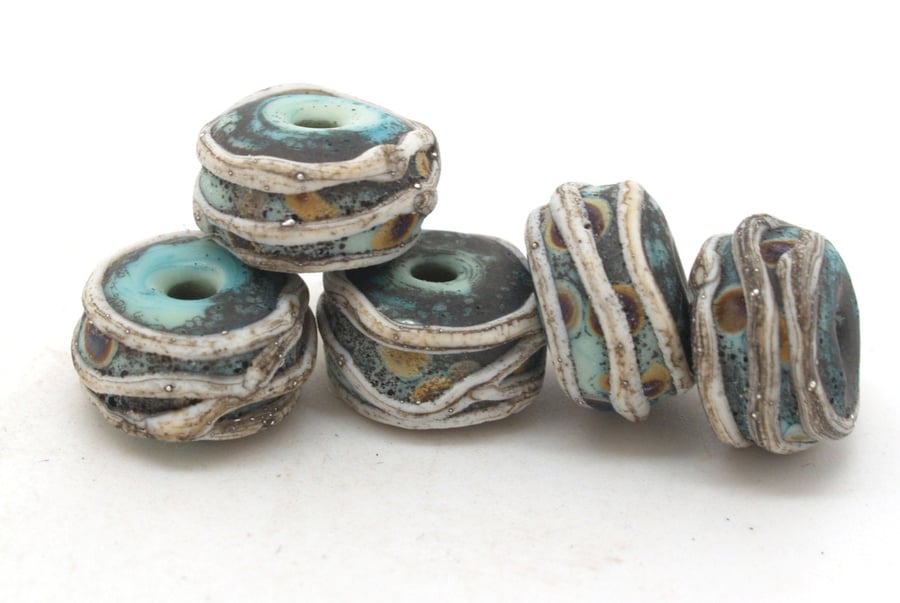 Rustic Green Glass Beads - SRA Lampwork 