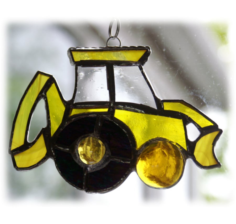 SOLD Digger Suncatcher Stained Glass British JCB Yellow Handmade
