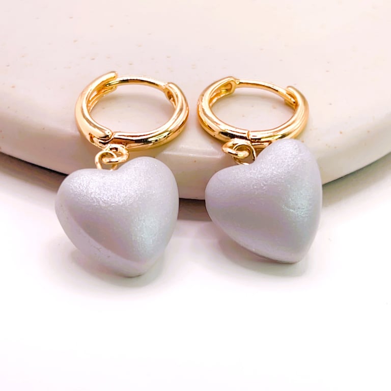 Silver Heart Hoop Earrings - Shimmer Clay Jewellery - 18k Gold Plated
