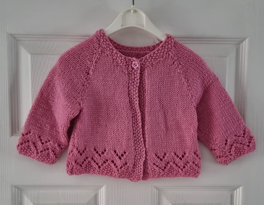 Baby girl hand knitted pink cardigan 