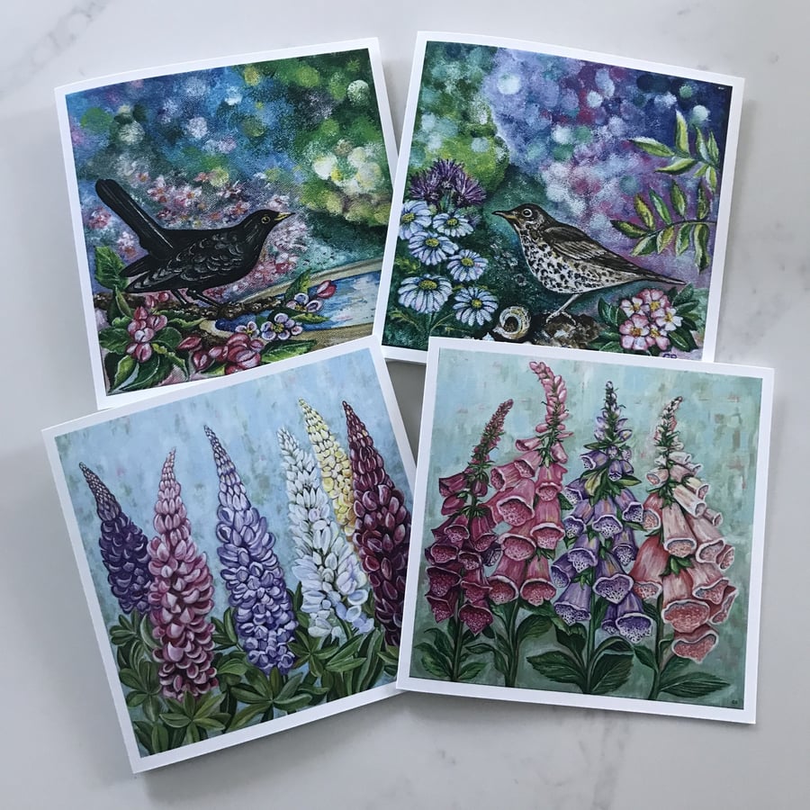 Set of 4 Garden Themed Greeting Cards