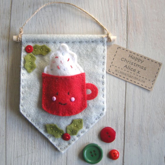 Christmas decoration, handmade hot chocolate felt banner