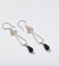 Wire Wrapped Black Agate and Silver Filled Long Drop Earrings - Image 1