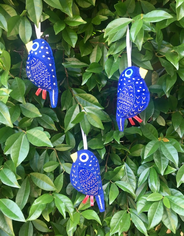  Hand embroidered hanging felt Christmas bird decorations-folksy Christmas 2026