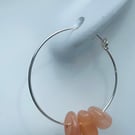 Sterling Silver Hoop Earrings with Coral Coloured Semi Precious Sunstones