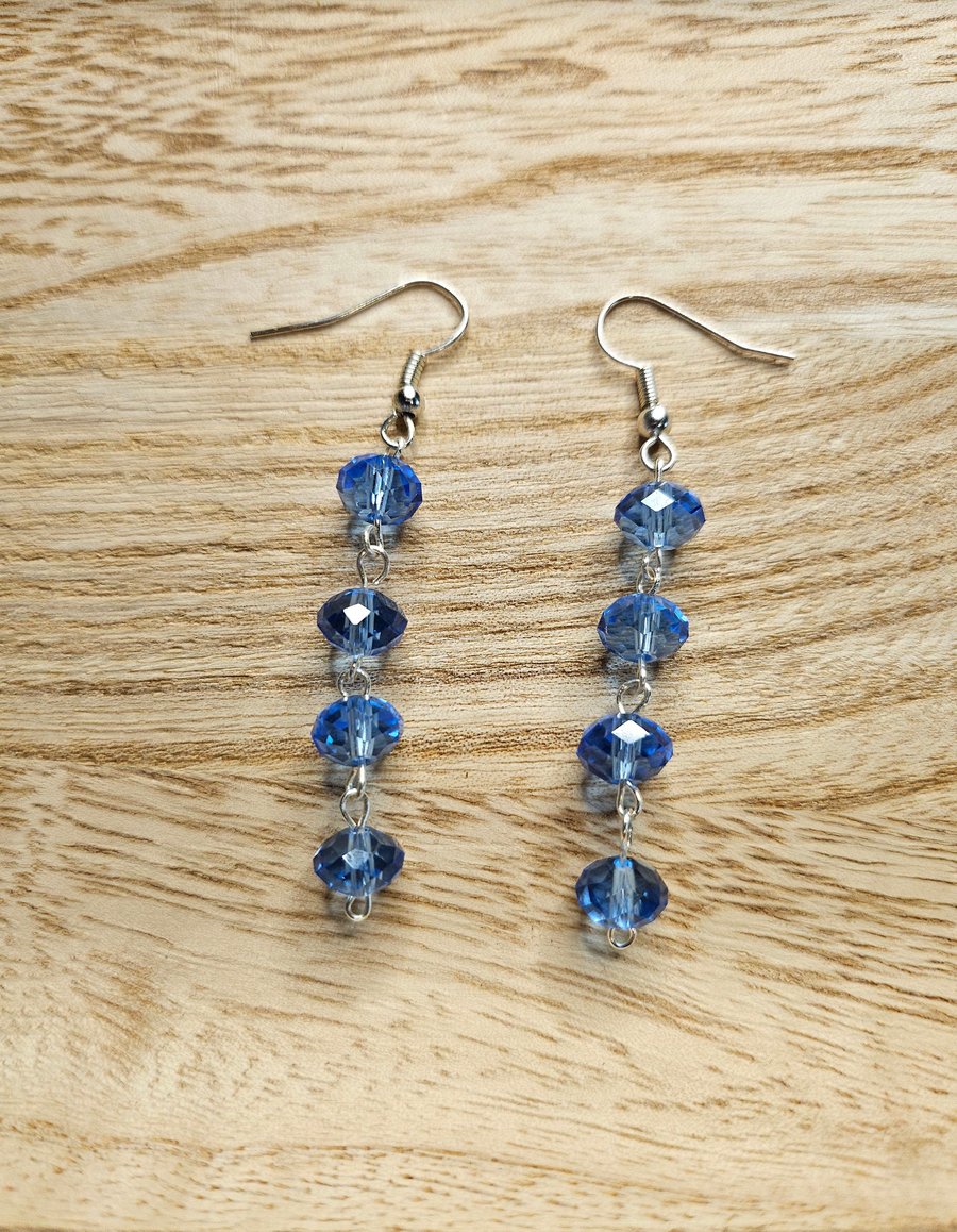 Blue Beaded Dangle Earrings 