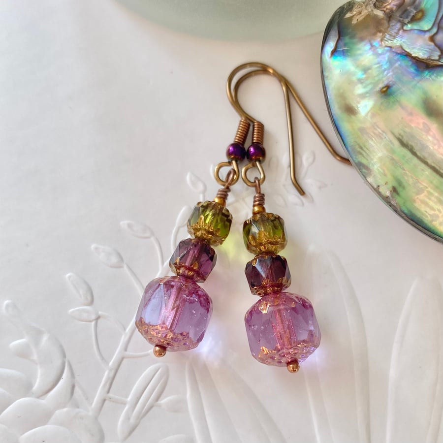 Antique bronze Czech glass earrings 