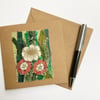 Up-cycled embroidered flower garden card. 