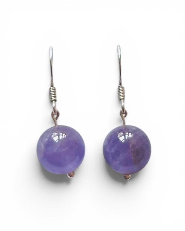 Amethyst earrings on silver plated hook - February birthstone
