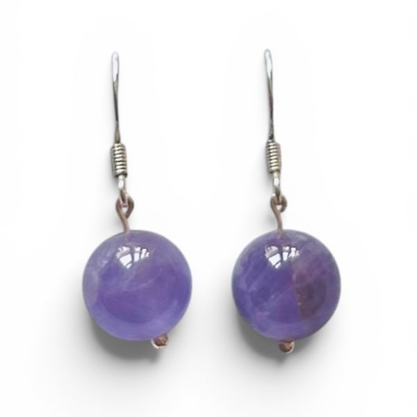 Amethyst earrings on silver plated hook - February birthstone