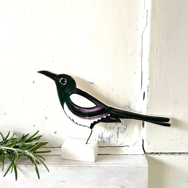 Magpie pottery ornament