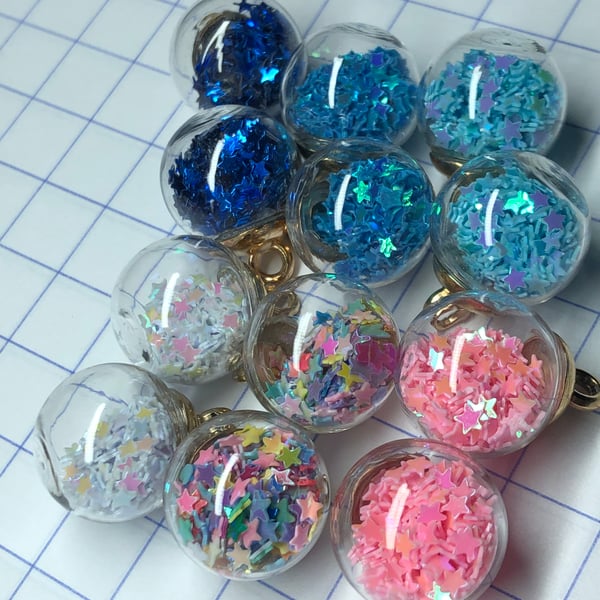 12 star filled glass bauble pendants baby colours