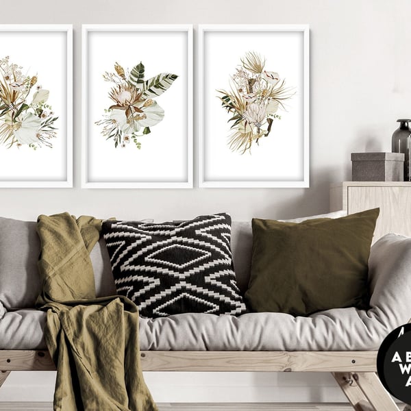 Greenery home decor gift, botanical art print, tropical wall art set of 3, entry