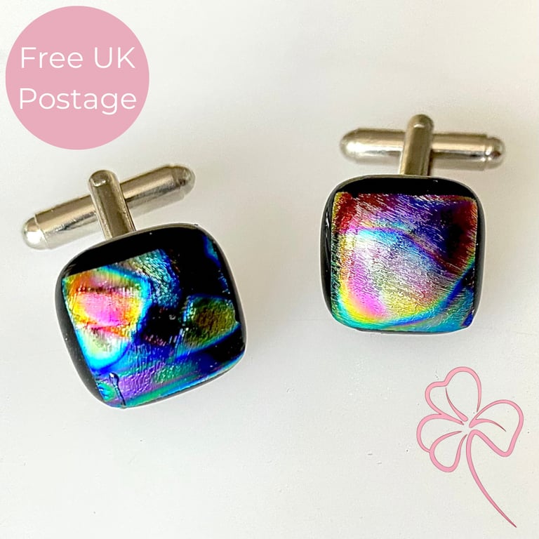 Dichroic Swirl Glass Cuff Links