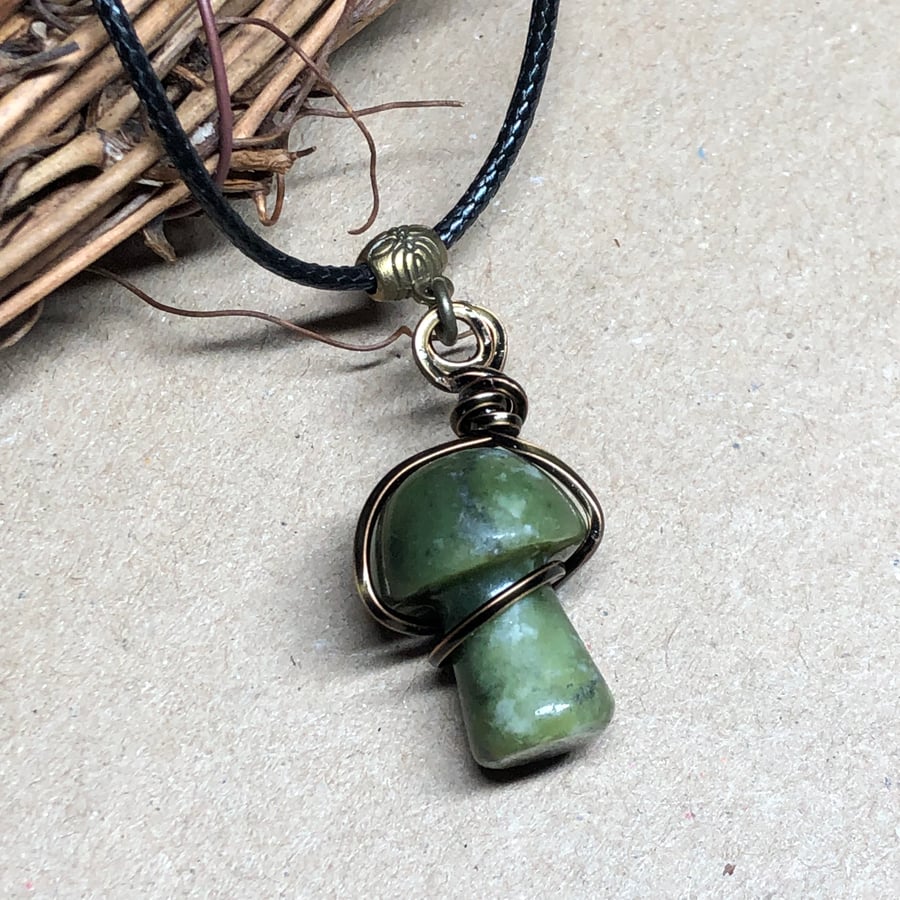 Wire wrap Serpentine mushroom necklace