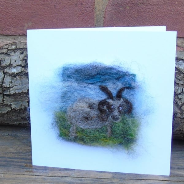 Blank Greeting card Jacobs Sheep Needlefelt wool card