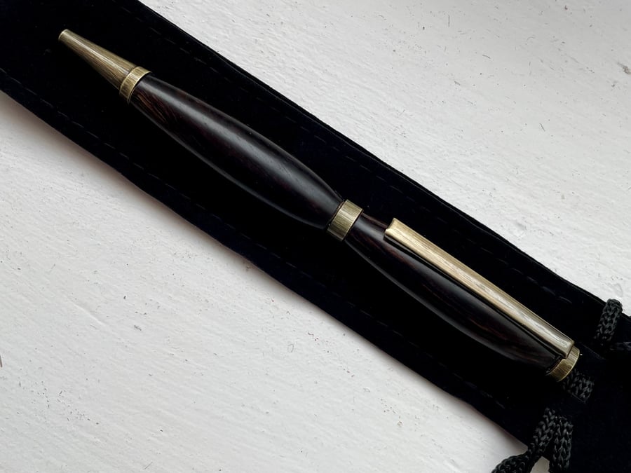 Wooden pen, twisting pen, ebony wood and Antique bronze finish