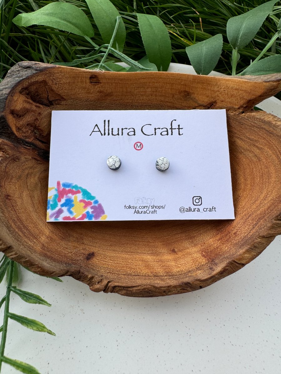 Silver Crackle Circle Studs - Micro