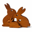 Nested Wooden Bunny Family – 18mm Teak Freestanding Decor