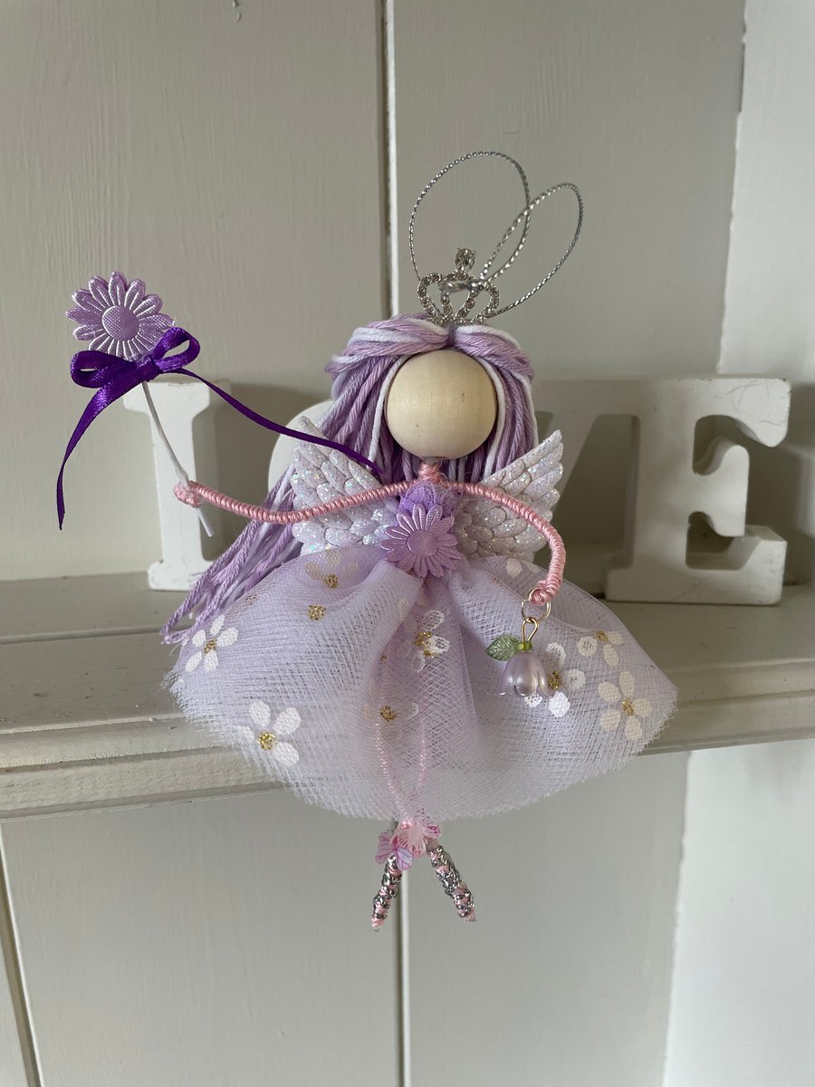 Fairy , Lilac flower fairy hanging art doll, nursery decor, collectable doll