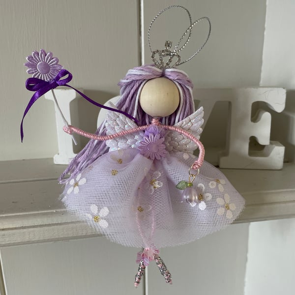 Lilac flower fairy hanging art doll, nursery decor, collectable doll, fairy love