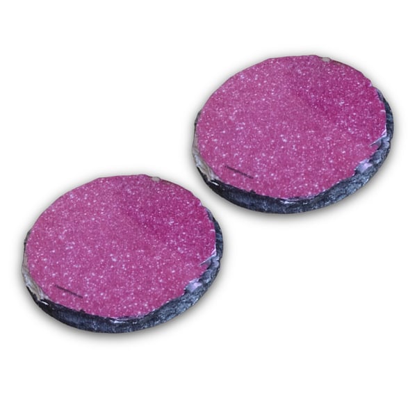 Pink Sparkly Glitter Effect Round Rock Slate Coasters Set Of 2. Coaster Gift 