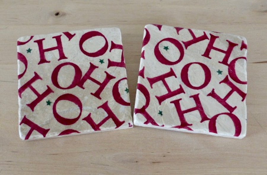 Marble 'HO HO HO' Coasters