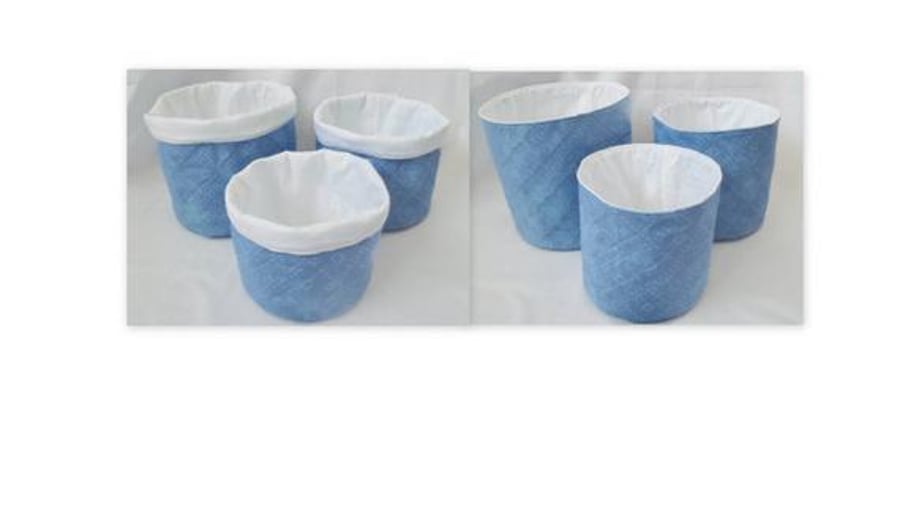 set of three graduated blue cotton storage tubs for your nik naks 