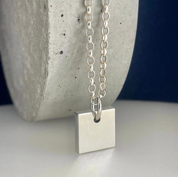 Sterling Silver Chunky Square Pendant Necklace Folksy