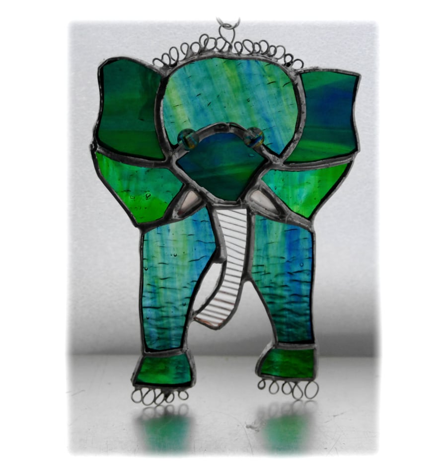 Elephant Stained Glass Suncatcher Handmade 027 Emerald