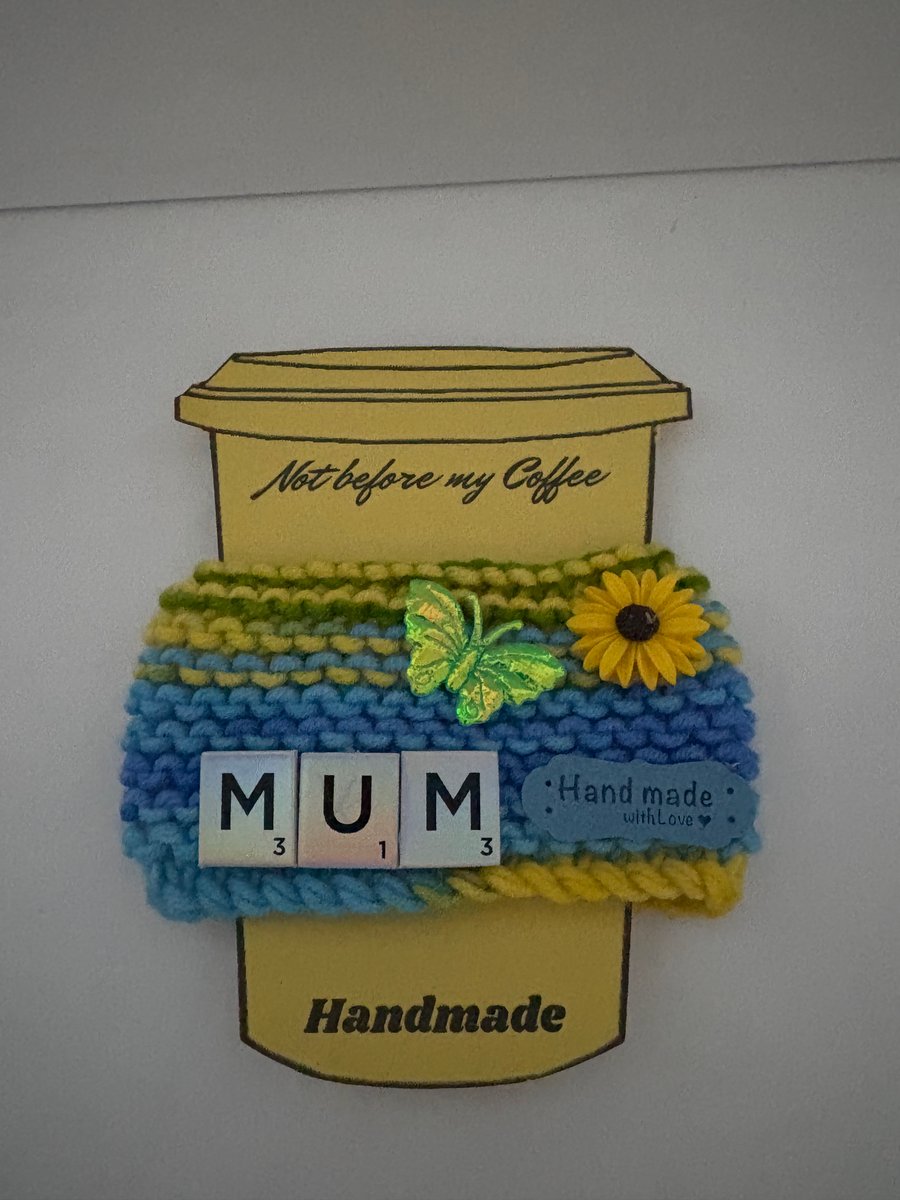 Mother’s Day knitted cup cosy. 