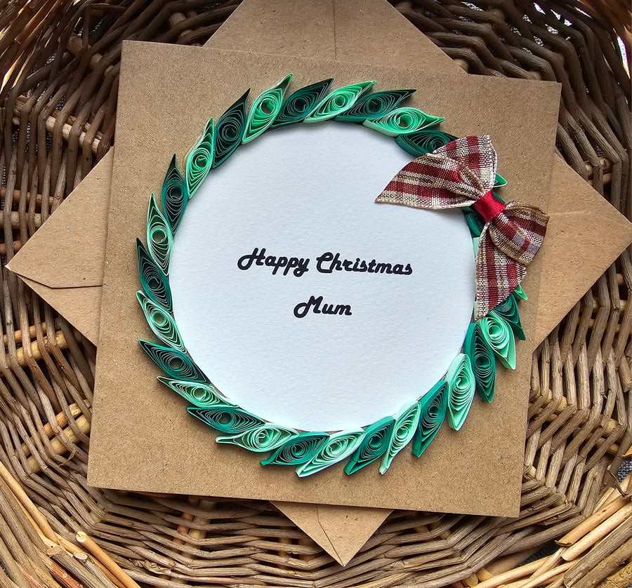 Mum Quilled Wreath Happy Christmas Mum Square Card 5"x 5"