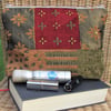 Red, copper and gold toiletry bag, wash bag with Medieval-style pattern