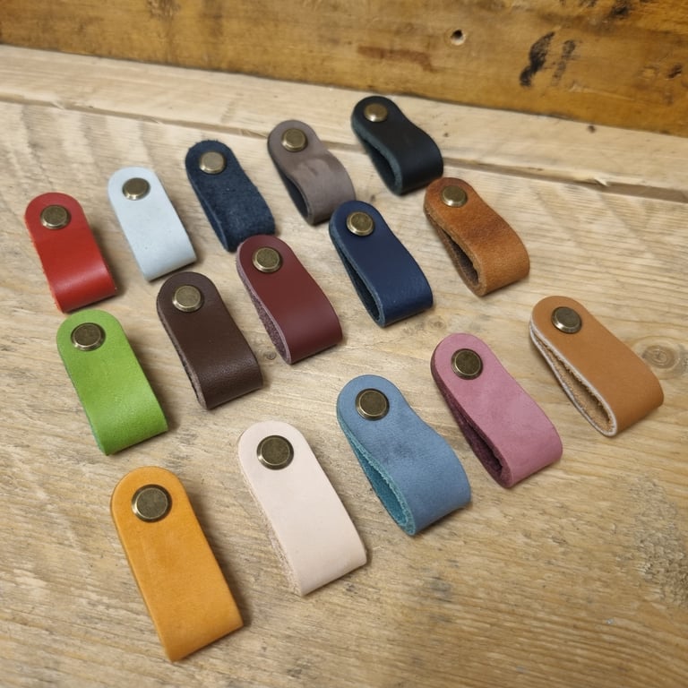 Genuine Leather Hand Made Mini Door Cupboard Drawer Desk Cabinet Pulls